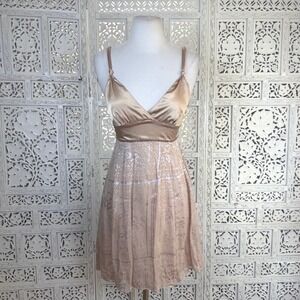 Vtg Y2K Guess Silk Blend Gold Babydoll Mini Dress XXS/XS Coquette Angel Dainty